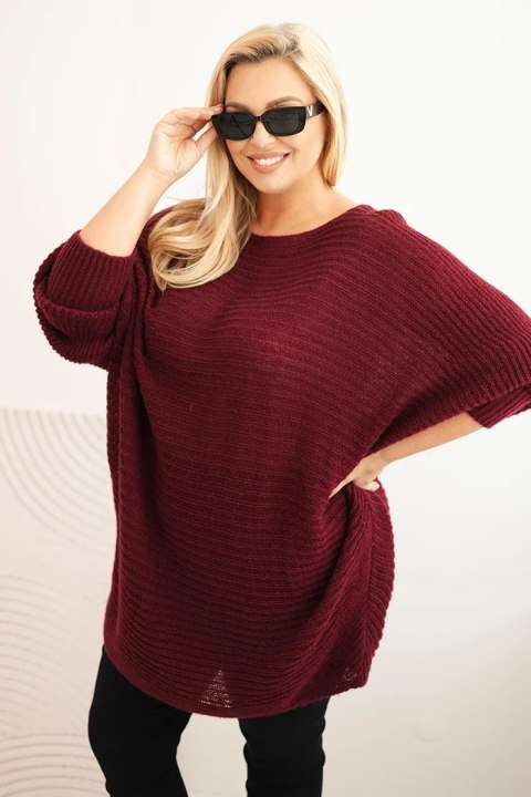 Sweter damski Plus Size z moherem ponczo bordowy