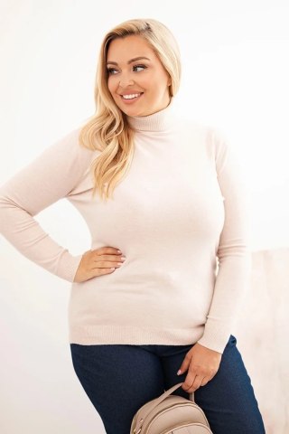 Sweter damski wiskozowy Plus Size z golfem o klasycznym kroju beżowy