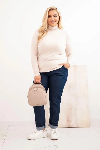 Sweter damski wiskozowy Plus Size z golfem o klasycznym kroju beżowy