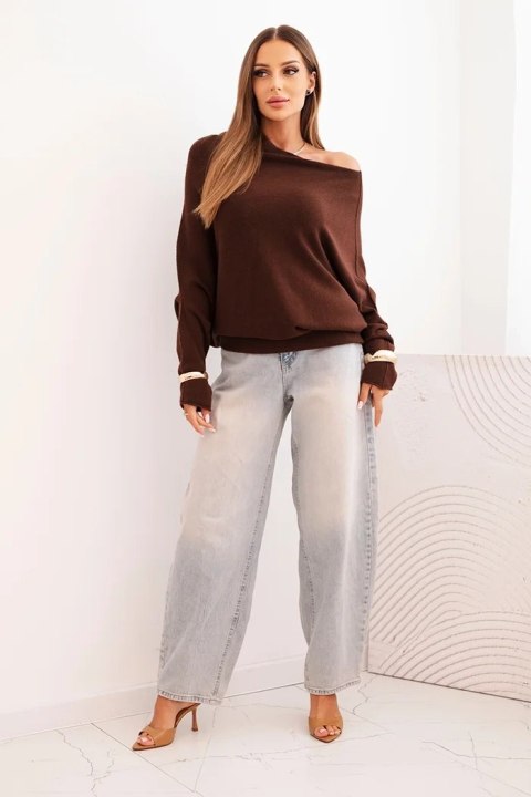 Sweter damski wiskozowy asymetryczny typu nietoperz czekoladowy