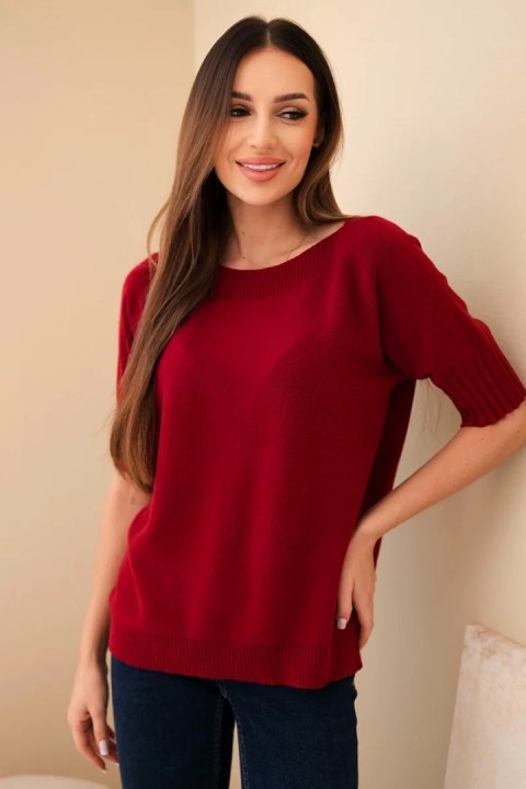 Sweter damski z wiskozy z krótkim rękawem bordowy