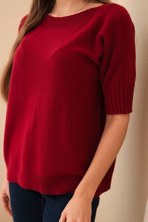 Sweter damski z wiskozy z krótkim rękawem bordowy