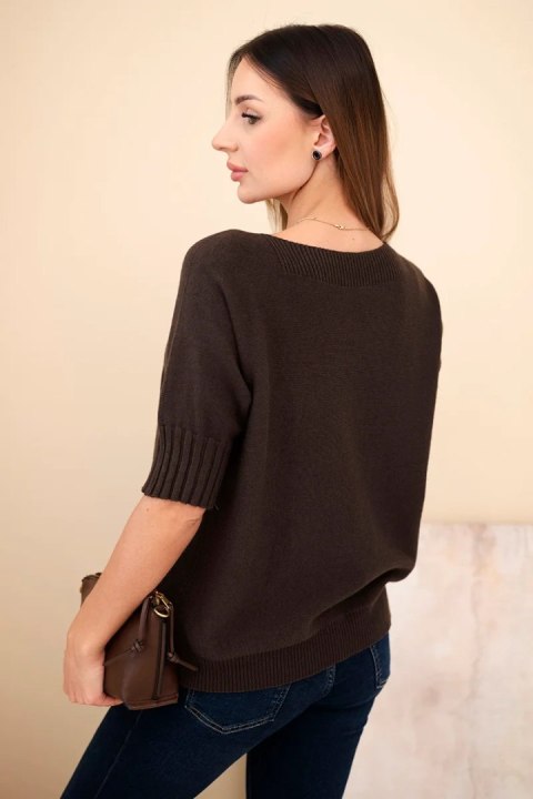 Sweter damski z wiskozy z krótkim rękawem brązowy