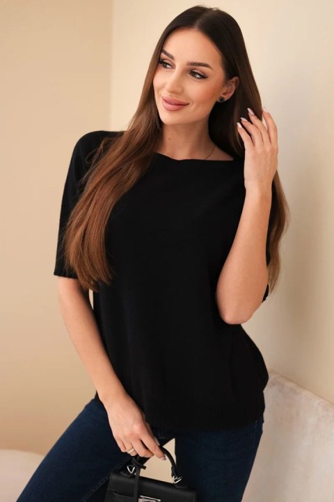 Sweter damski z wiskozy z krótkim rękawem czarny