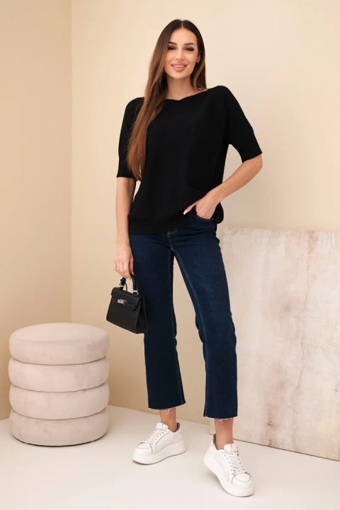 Sweter damski z wiskozy z krótkim rękawem czarny