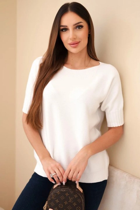 Sweter damski z wiskozy z krótkim rękawem ecru