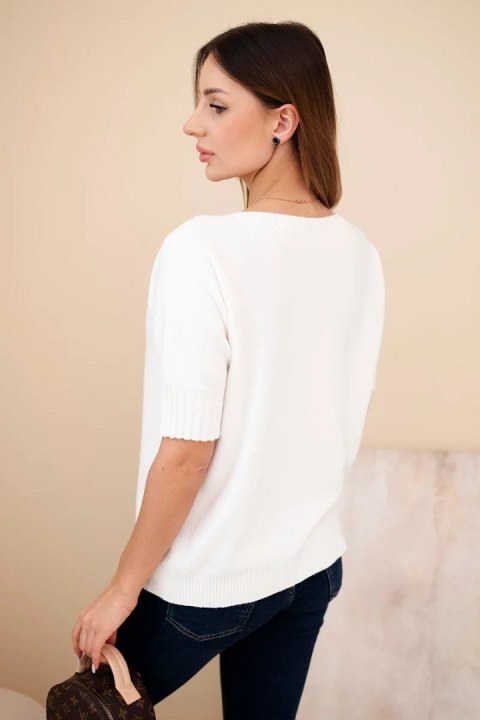 Sweter damski z wiskozy z krótkim rękawem ecru