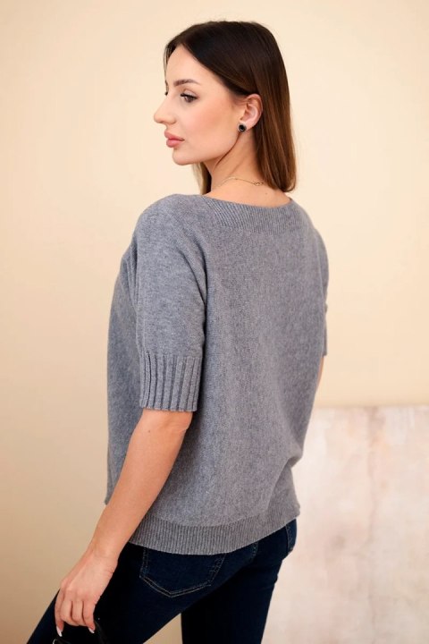 Sweter damski z wiskozy z krótkim rękawem szary