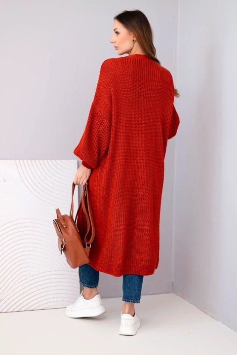 Sweter długi kardigan rudy