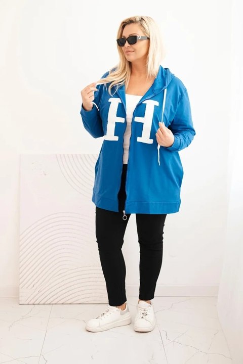 Bluza damska Plus Size bawełniana z kapturem i dużą literą H chabrowa
