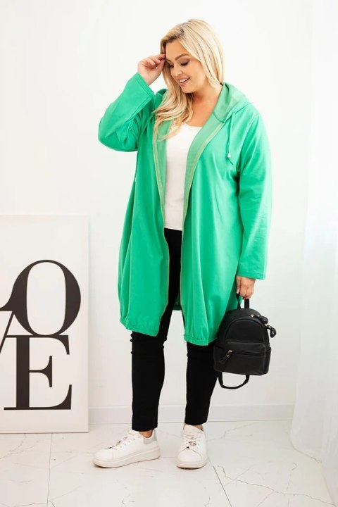 Bluza damska Plus Size bawełniana z kapturem i zamkiem zielona