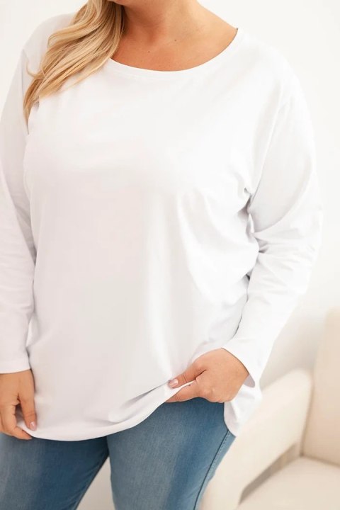 Bluzka damska Plus Size bawełniana z okrągłym dekoltem biała