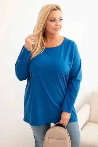Bluzka damska Plus Size bawełniana z okrągłym dekoltem chabrowa