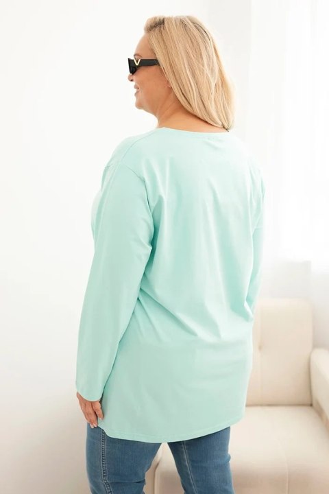Bluzka damska Plus Size bawełniana z okrągłym dekoltem miętowa