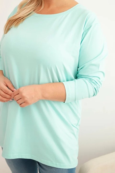 Bluzka damska Plus Size bawełniana z okrągłym dekoltem miętowa
