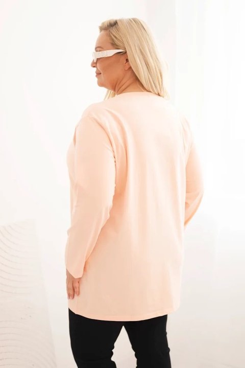 Bluzka damska Plus Size z dekoltem V i długim rękawem morelowa