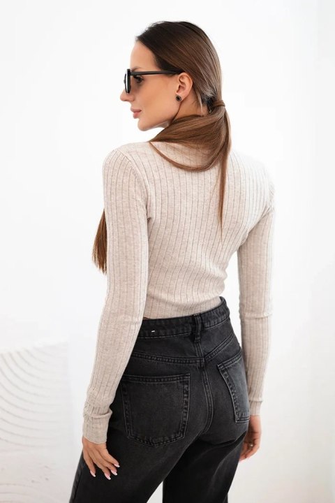 Bluzka damska prążkowana z golfem beżowa