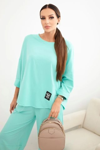 Komplet bawełniany bluza + spodnie ciemny miętowy