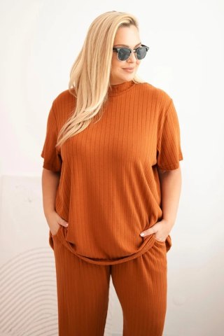 Komplet damski Plus Size 3-częściowy camelowy