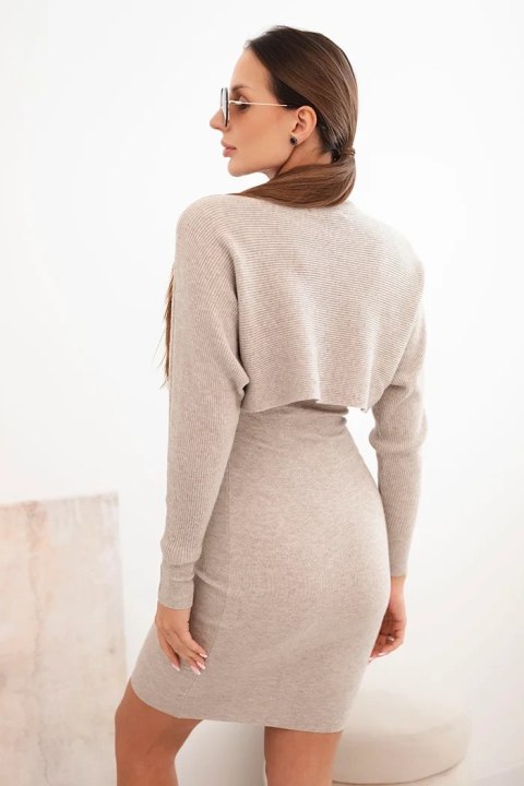 Komplet damski wiskozowy bluzki z sukienką ciemny beżowy