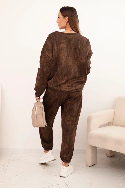 Komplet dresowy damski oversize z wiskozy i z efektem sprania brązowy