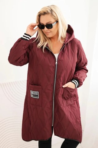 Kurtka damska Plus Size pikowana z kapturem i sportowymi mankietami śliwkowa