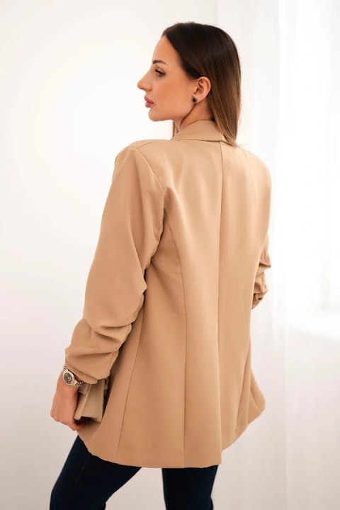 Marynarka z klapami elegancka ciemno camelowa