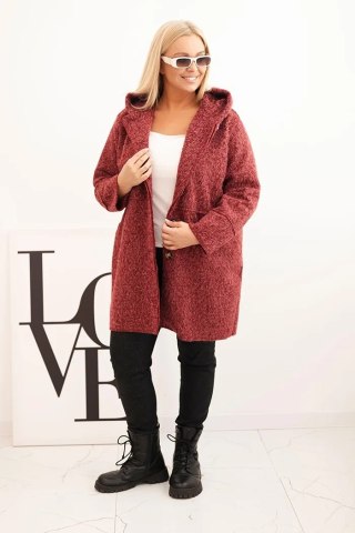 Płaszcz damski Plus Size z kapturem i kieszeniami bordowy