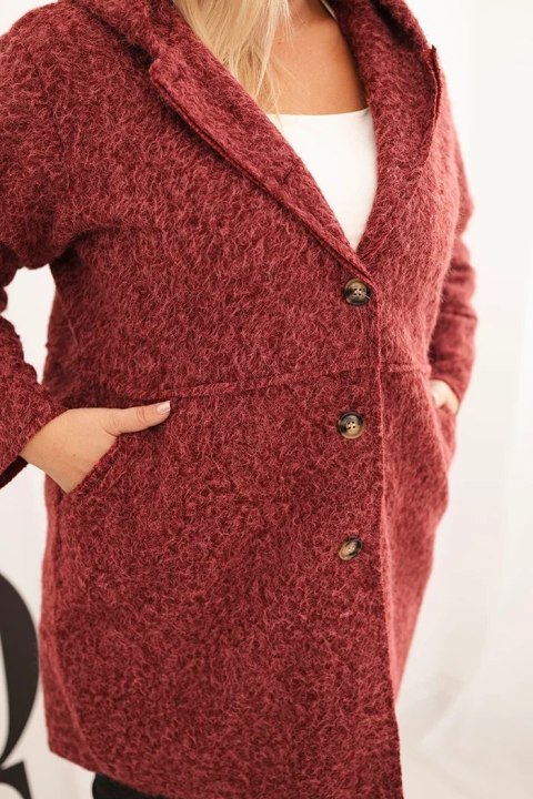 Płaszcz damski Plus Size z kapturem i kieszeniami bordowy