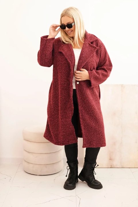 Płaszcz damski Plus Size z wełną i dużym kołnierzem bordowy