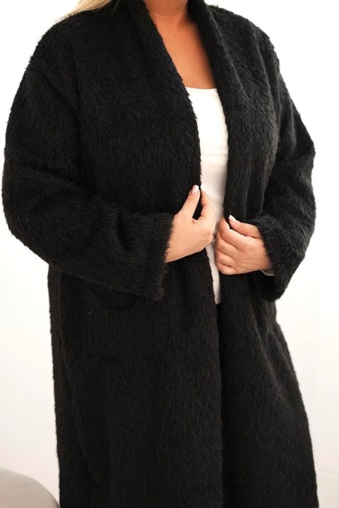 Płaszcz damski Plus Size z wiskozy bez zapięcia z kieszeniami czarny