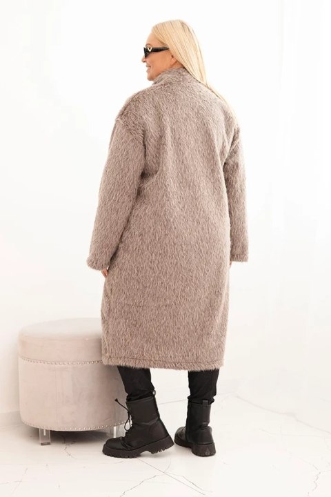 Płaszcz damski Plus Size z wiskozy bez zapięcia z kieszeniami fango