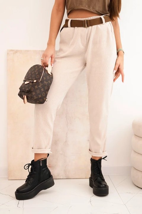 Spodnie damskie z paskiem sztruksowe beżowe
