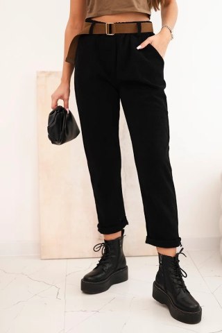 Spodnie damskie z paskiem sztruksowe czarne
