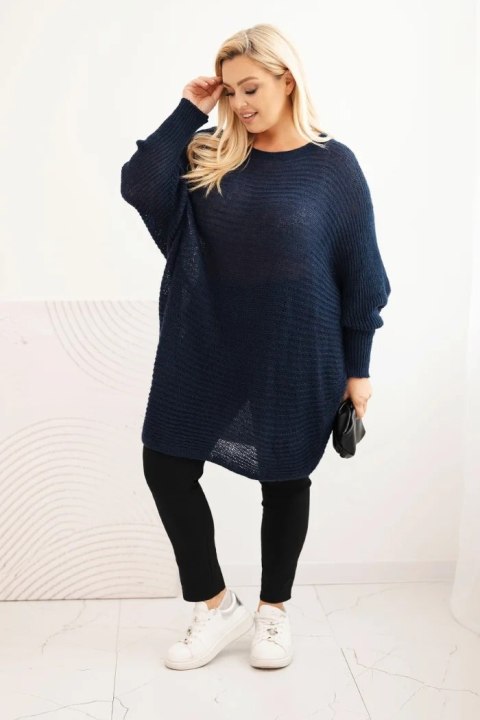 Sweter damski Plus Size z moherem ponczo granatowy