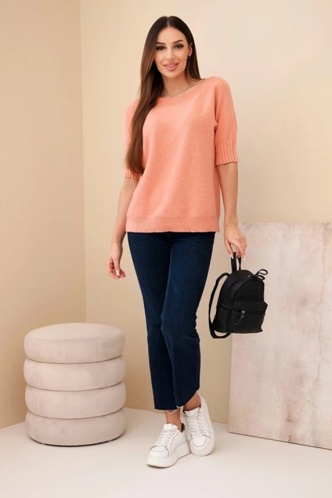 Sweter damski z wiskozy z krótkim rękawem ciemny morelowy