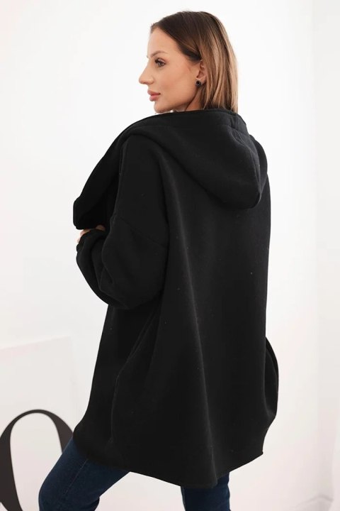 Bluza damska ocieplana z kapturem i asymetrycznym zamkiem czarna