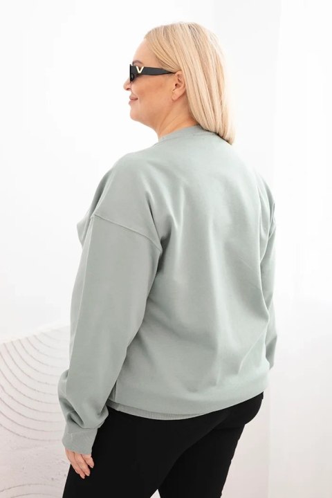 Bluza damska pętelkowa Plus Size bawełniana basic z okrągłym dekoltem ciemno miętowa