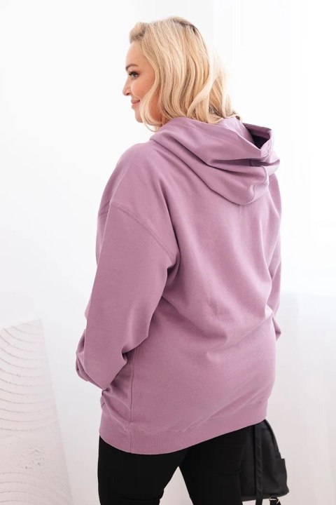Bluza damska pętelkowa Plus Size bawełniana z kapturem i kieszenią kangurką ciemno różowa
