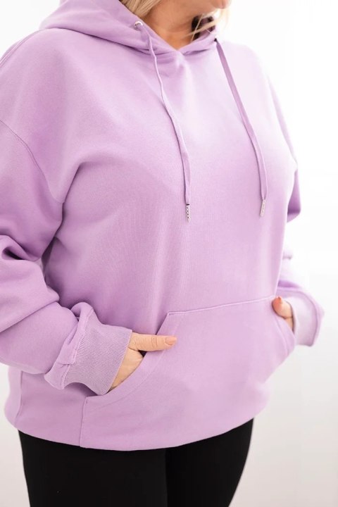 Bluza damska pętelkowa Plus Size bawełniana z kapturem i kieszenią kangurką fioletowa