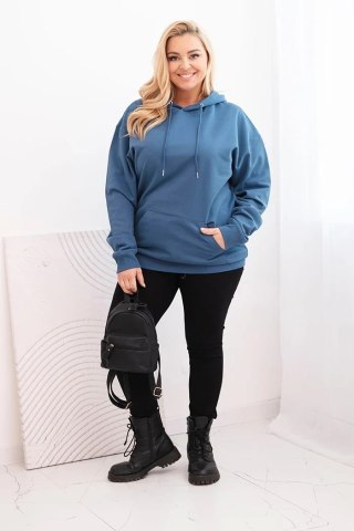 Bluza damska pętelkowa Plus Size bawełniana z kapturem i kieszenią kangurką jeansowa