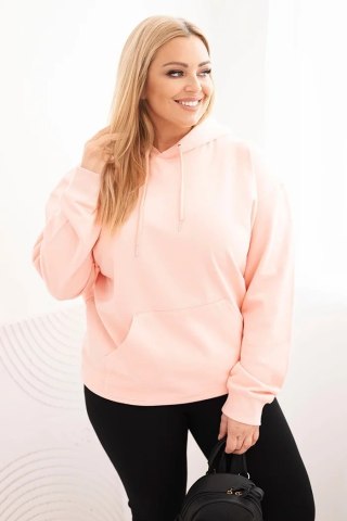 Bluza damska pętelkowa Plus Size bawełniana z kapturem i kieszenią kangurką łososiowa