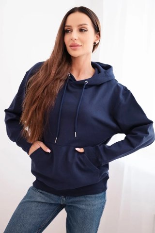 Bluza damska pętelkowa bawełniana z kapturem i kieszenią kangurką granatowa