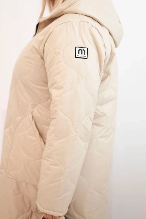 Kurtka damska Plus Size zimowa pikowana z kapturem beżowa