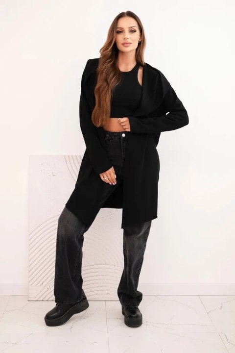 Narzutka damska z bawełny z kapturem i wydłużonym przodem czarna