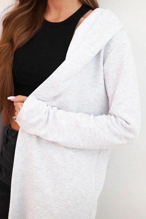 Narzutka damska z bawełny z kapturem i wydłużonym przodem jasno szara