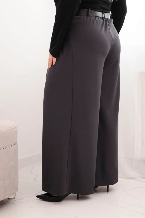 Spodnie damskie Plus Size z szeroką nogawką i paskiem grafitowe