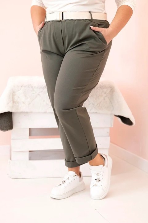 Spodnie damskie Punto Milano Winter Plus Size z paskiem khaki