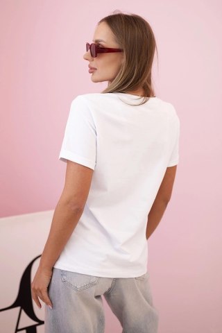 Bluzka damska bawełniana z krótkim rękawem i kolorowym nadrukiem biała