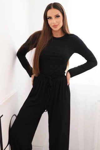 Komplet damski wiskozowy z bluzką i szerokimi spodniami czarny